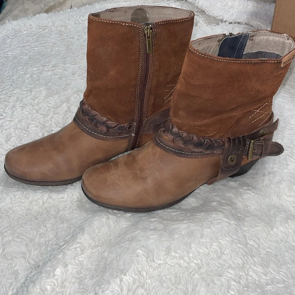 Pikolinos Women’s Brown Mid Calf Ankle Suede Leather Boots Buckles US 8-8.5 (39) - Picture 1 of 13